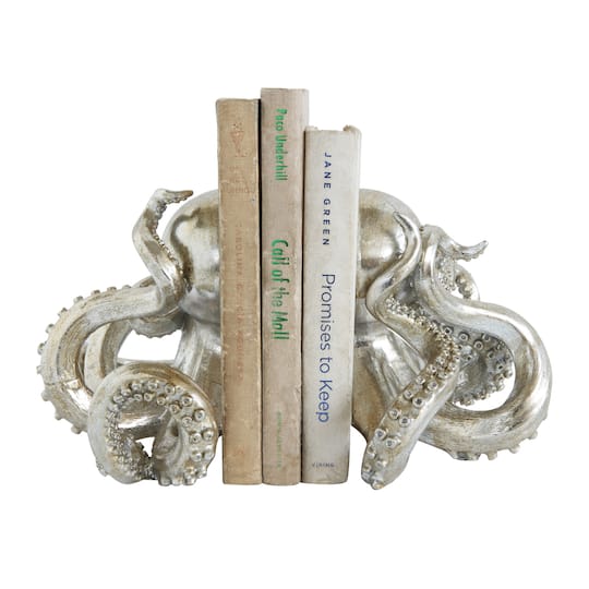 Silver Octopus Shaped Bookends Set